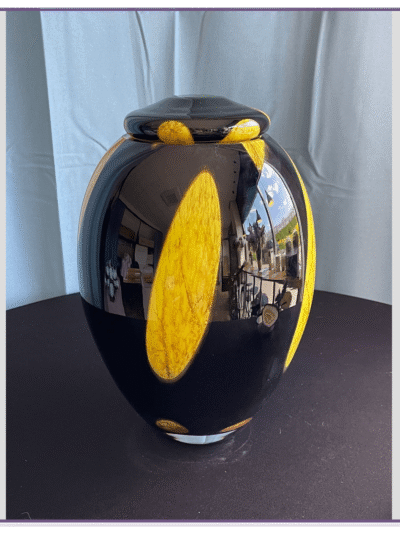 Glazen urn zwart-geel